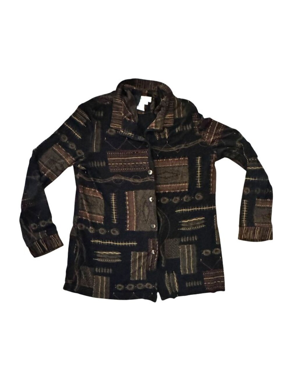 Coldwater Creek Womens Blouse Size L Black & Brown Geometric Print